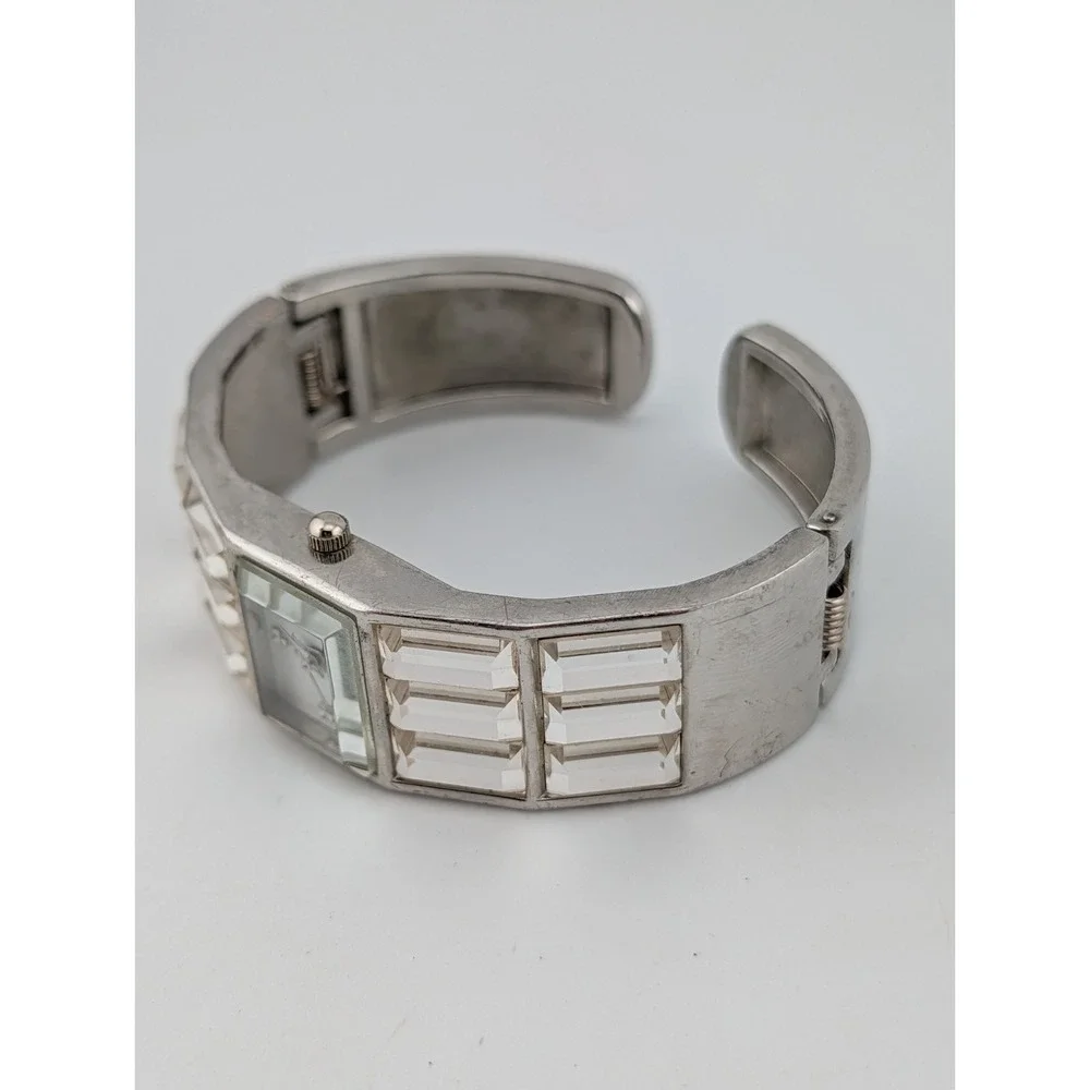 Cannes Watch Women 21mm Silver Case Bangle Band Crystals- New Battery